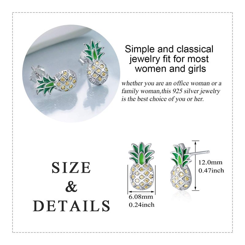 LUHE Pineapple Earrings Gifts for Her Women Sterling Silver Pineapple Stud Earrings Jewelry Studs Gifts for Women Teens - Image 3